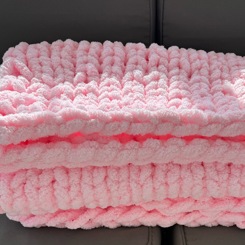 Handmade Blanket with Chunky Chenille yarn.